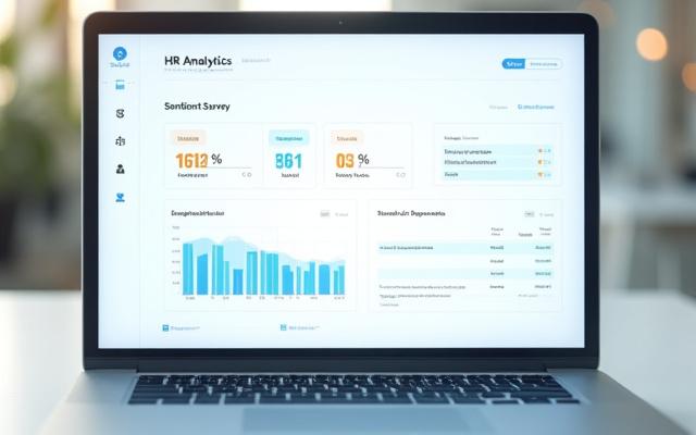 Dashboard screen showing real-time employee pulse survey results with sentiment analysis graphs
