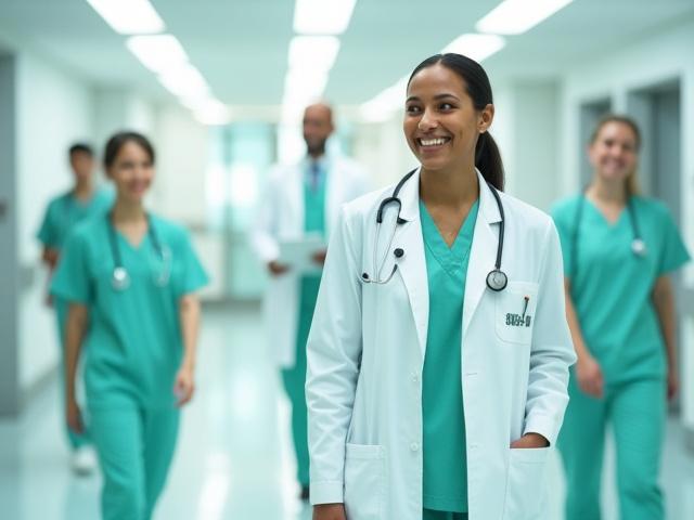 Doctors and nurses collaborating in a modern hospital setting